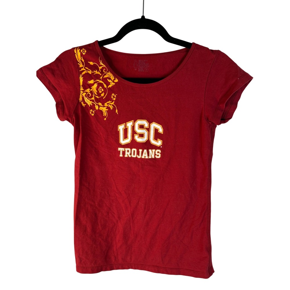 USC Trojans Women's Red Floral Graphic Short Sleeve T-Shirt Size Medium